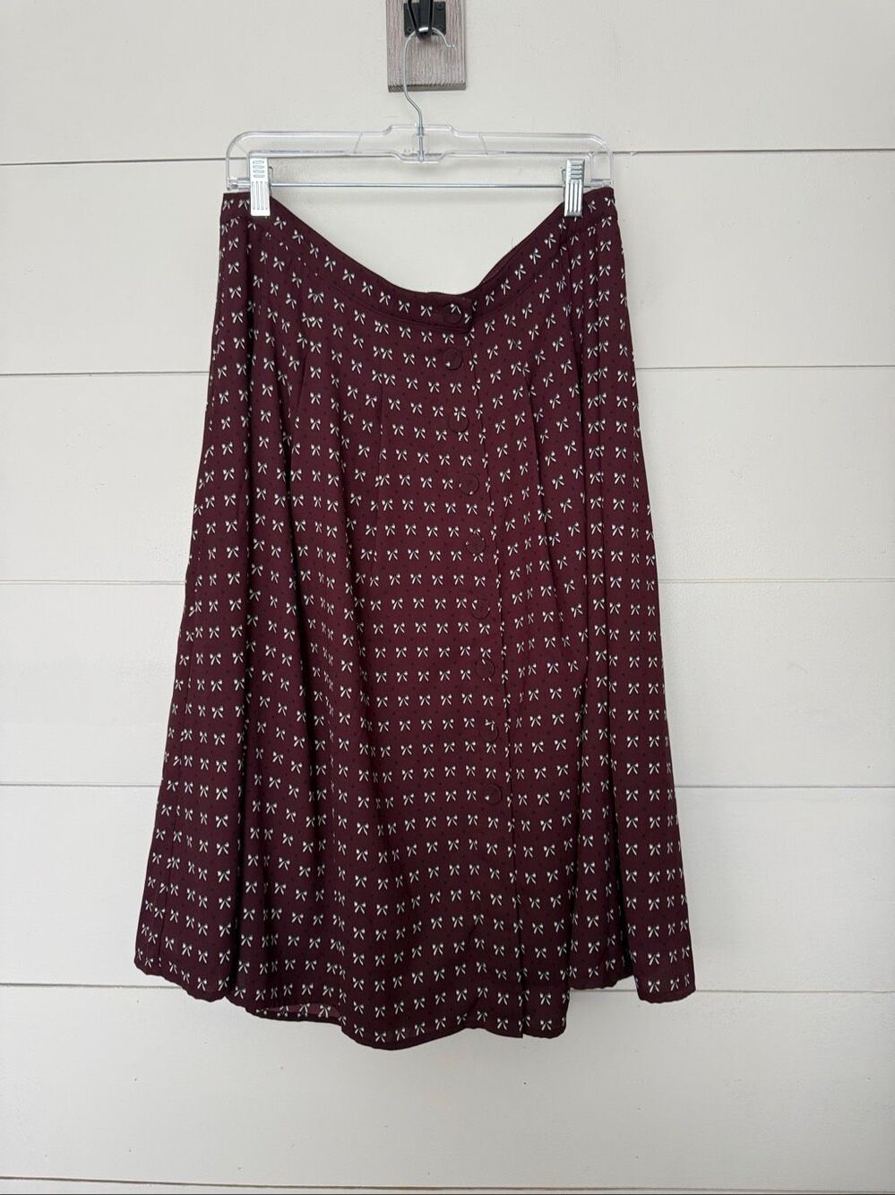 Talbots Women’s 16P Coquette Bow Maroon Midi Skirt Button Down